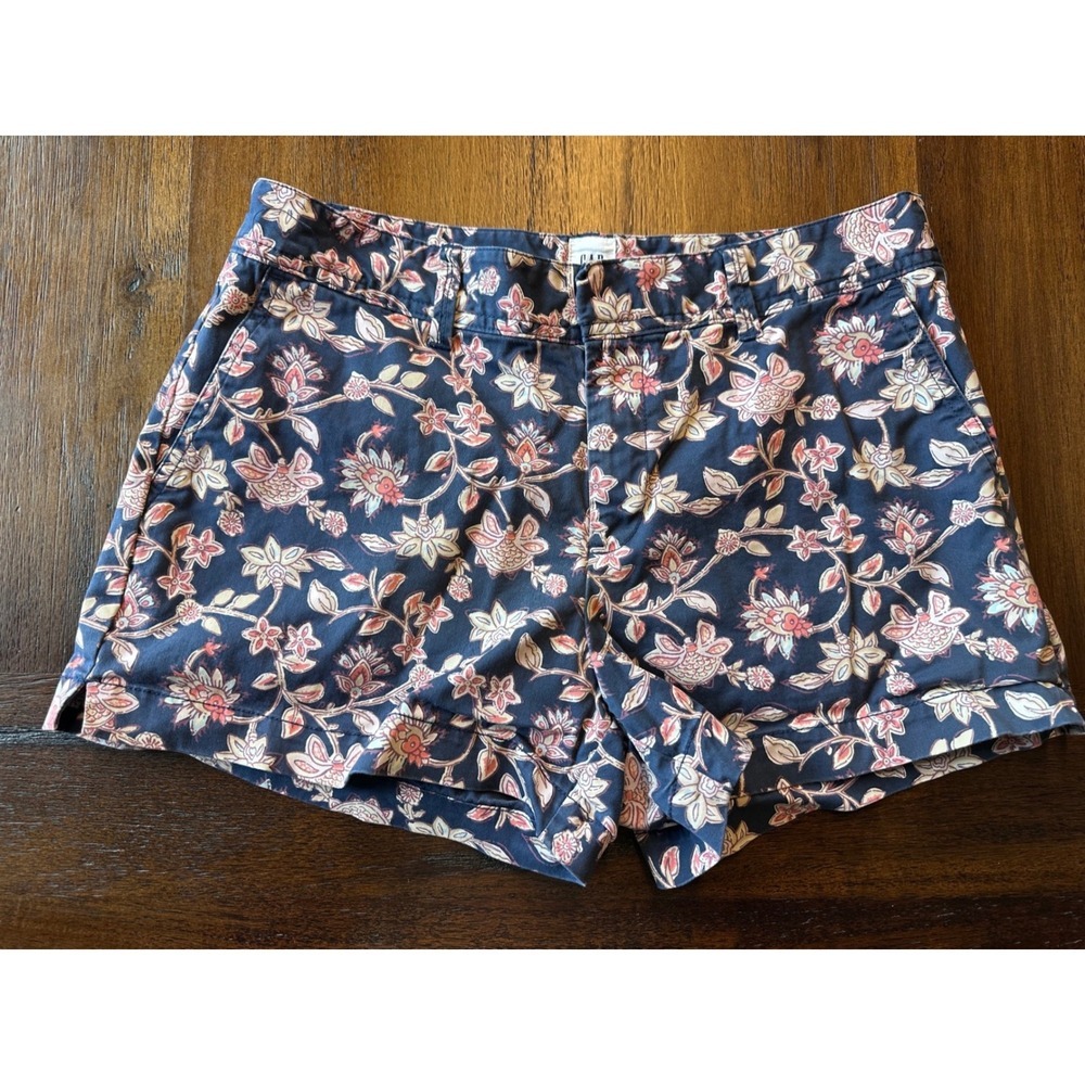Gap City Short Womens Navy Blue Floral Print Chino Stretch Cotton Shorts-size 8